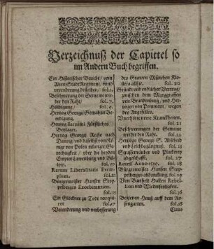 Verzeichnuß der Capittel so im Andern Buch begriffen