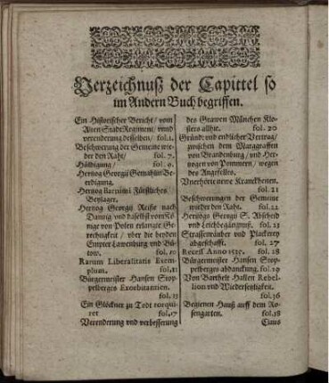 Verzeichnuß der Capittel so im Andern Buch begriffen