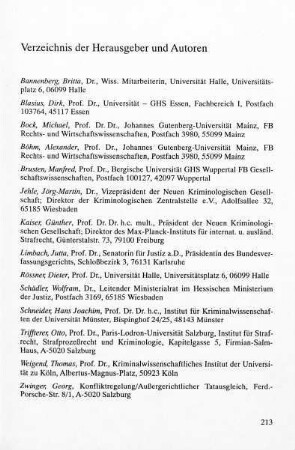 Verzeichnis der Herausgeber und Autoren