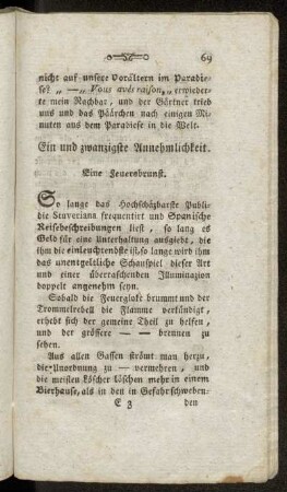 Ein und zwanzigste Annehmlichkeit. Eine Feuersbrunst. - Neun und zwanzigste Annehmlichkeit. Die Preßfreiheit.