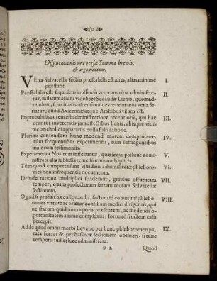 Disputationis universæ Summa brevis, & argumentum.
