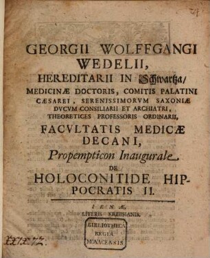Propempt. inaug. de holoconitide Hippocratis