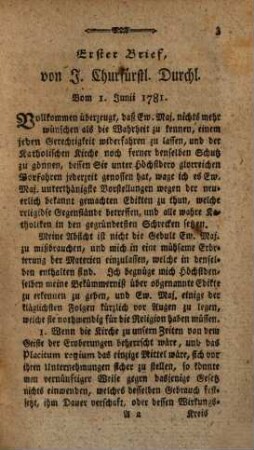 Briefwechsel zwischen S. Maj. dem Kaiser Joseph dem zweyten, und J. K. Hoheit dem Kurfürsten zu Trier, wegen der Kaiserlichen Religions-Edikte : Aus dem Französischen übersezt
