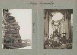 Innen- und Aussenansicht einer zerschossenen Kirche in Zonnebeke