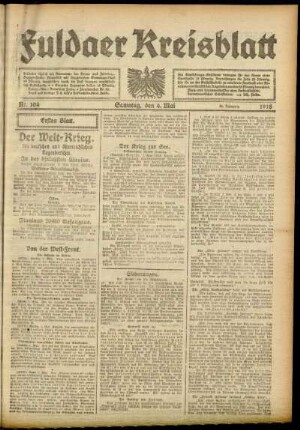 Erste Ausgabe vom Samstag, den 04. Mai 1918.