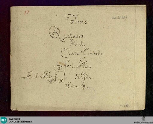 3 Quartets. Arr - Don Mus.Ms. 689 : cemb