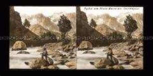 Mann am Fluss Dora Baltea bei Courmayeur