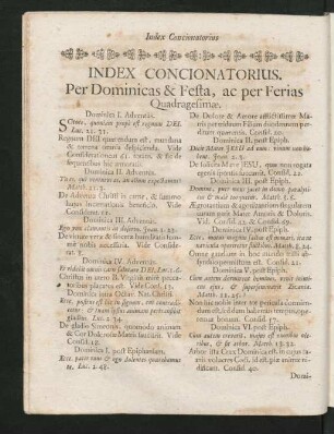 Index Concionatorius. Per Dominicas & Festa, ac per Ferias Quadragsimae.