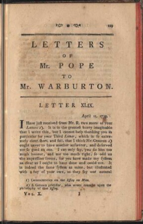 Letters Of Mr. Pope To Mr. Warburton