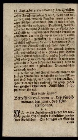 Das vierte Kapitel. Betreffend 1746. vom 17. des Herbstmonats bis zum 1. des Wintermonats