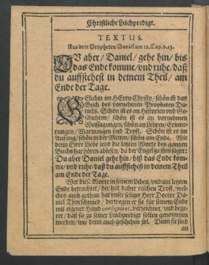 Textus. Aus dem Propheten Daniel am 12. Cap. v. 13.