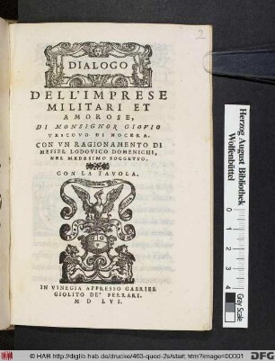 Dialogo Dell' Imprese Militari Et Amorose