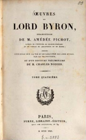 Oeuvres de lord Byron, T. 4. Marino Faliero, doge de Venise. Sardanapale. Les deux Foscari. Werner, ou l'hèritage