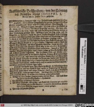 Außführliche Beschreibung/ von der Crönung deß Römischen Königs Josephi I. Welche den 26. Jenner 1690. geschehen