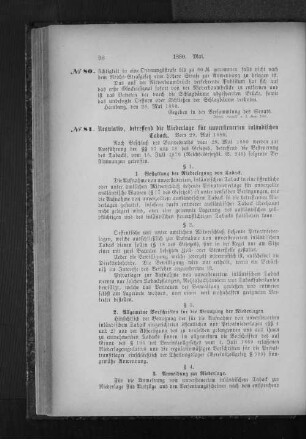 No. 81 Regulativ, betreffend die Niederlage für unversteuerten inländischen Taback.