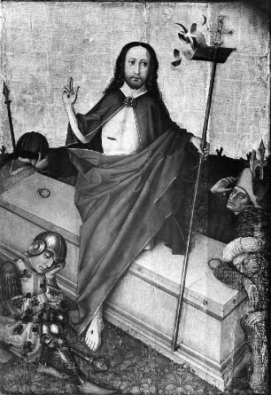 Wolfgangsaltar : Wolfgangsaltar. Holz, bemalt (um 1450). Mitteltafel mit Christi Auferstehung. Nürnberg, Sankt Lorenz