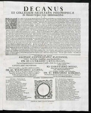 Decanus Et Collegium Facultatis Philosophicae In Perantiqua Hac Eberhardina L. S.