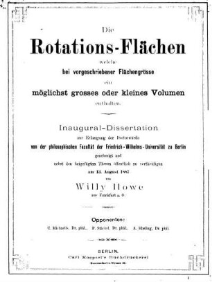 Die Rotations-Flächen, welche bei vorgeschriebener Flächengrösse ein möglichst grosses oder kleines Volumen enthalten