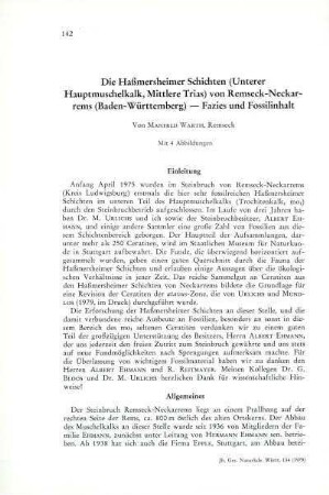 Die Haßmersheimer Schichten (Unterer Hauptmuschelkalk, Mittlere Trias) von Remseck-Neckarrems (Baden-Württemberg) - Fazies und Fossilinhalt