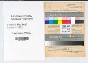 Entnazifizierung Walter Hopmann , geb. 23.11.1896 (Landesinspektor)