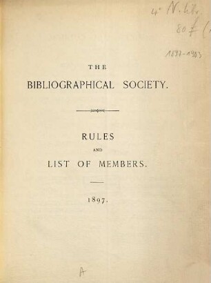 Rules and list of members. 1897