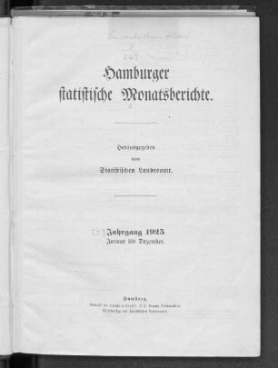 1925: Hamburger statistische Monatsberichte