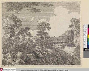 [Landschaft mit Paar an einem kleinen Wasserfall]