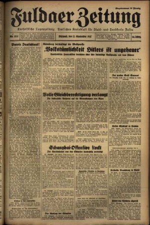 Erste Ausgabe vom Mittwoch, den 15. September 1937.