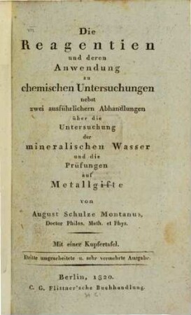 Die Reagentien und deren Anwendung zu chemischen Untersuchungen