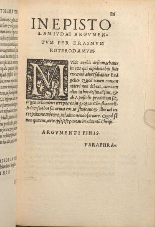 In Epistolam Iudae Argumentum Per Erasmum Roterodamum.