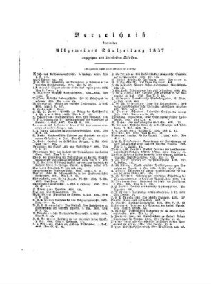 Verzeichnis der in der Allgemeinen Schulzeitung 1837 angezeigten und beurtheilten Schriften