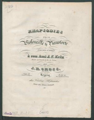 Rhapsodies Pour Violoncelle & Piano-Forte : Oeuv. 12.
