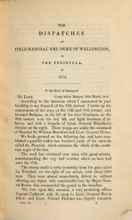 The dispatches of Field Marshal the Duke of Wellington, K. G. during his various campaigns in India, Denmark, Portugal, Spain, the Low Countries and France from 1799 to 1818. 9