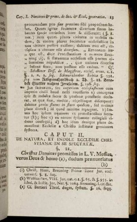 Caput II. De Natura, Et Indole Ecclesiæ Christianæ In Se Spectatæ.