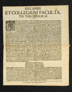 Decanus Et Collegium Facultatis Theologicae L. S.