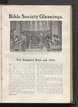 Bible Society Gleanings. For Emigrant Boys and Girls