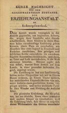 Kurze Nachricht von dem gegenwaertigen Zustande der Erziehungsanstalt zu Schnepfenthal