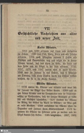 VII. Geschichtliche Nachrichten aus alter und neuer Zeit