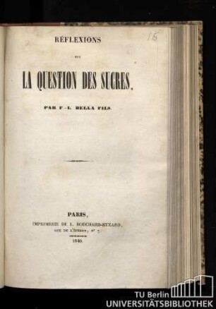 Réflexions sur la question des sucres