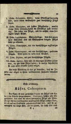 Erste Ordnung. Käfer. Coleoptera.