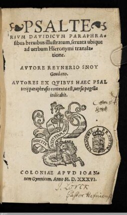 Psalterivm Davidicvm Paraphrasibus breuibus illustratum : servata ubique ad uerbum Hieronymi translatione