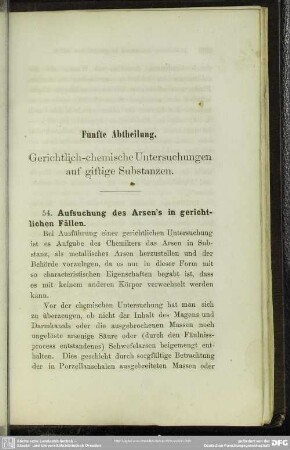 Fünfte Abtheilung Gerichtlich-chemische Untersuchungen auf giftige Substanzen