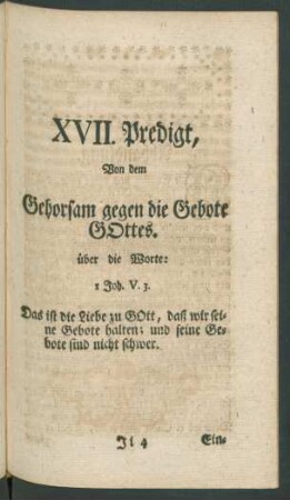 XVII. Predigt, Von dem Gehorsam gegen die Gebote Gottes.
