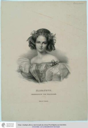 Elisabeth Prinzessin von Preussen [ 1836 verh. mit Karl Prinz von Hessen]; . Sachse & Co. lith. Berlin: Lüderitz excud., o.J. [vor 1836]