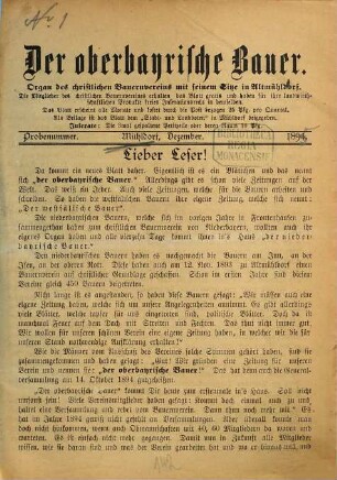 Der oberbayerische Bauer : Organ der Gau-Obmannschaft Mühldorf. 1894,12