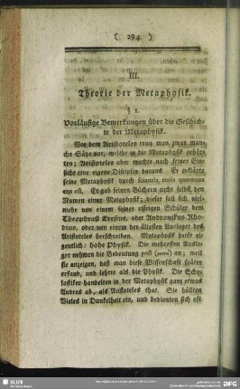 III. Theorie der Metaphysik