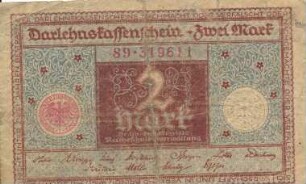 Zahlungsmittel / Darlehnskassenschein / Zwei Mark