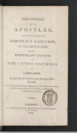 The Epistles Of The Apostles : Transl. Into The Esquimaux Language