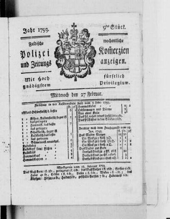 9tes Stück., Ausgabe vom 27. Februar 1793