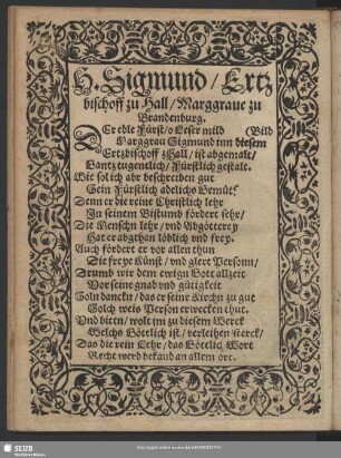 H. Sigmund, Ertzbischoff zu Hall, Marggrave zu Brandenburg